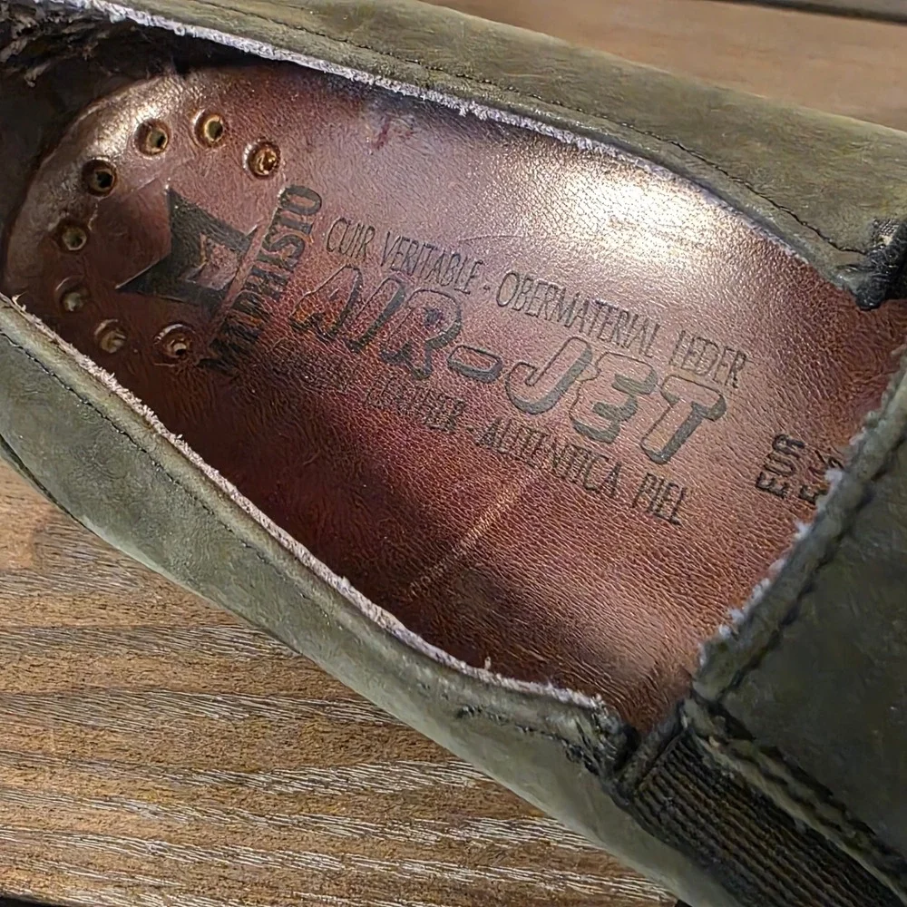 Mephisto Air-Jet 8 Olive Fern Moss Green Nubuck Leather Wedge Slip On Loafers